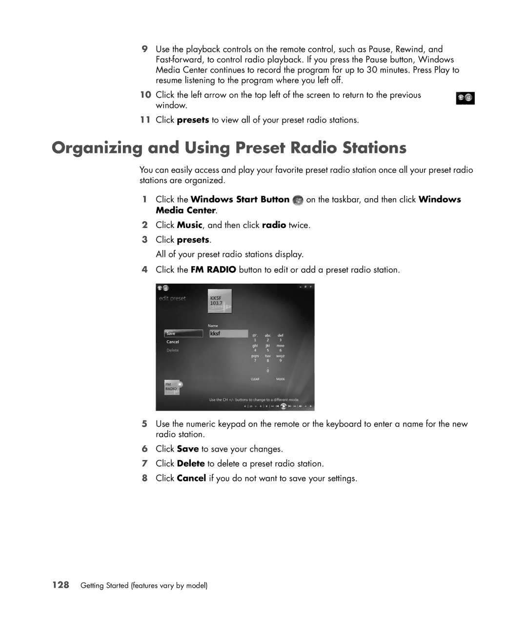 HP SR5613CF, SR5558D, SR5618CF, SR5615CF, SR5559D manual Organizing and Using Preset Radio Stations 