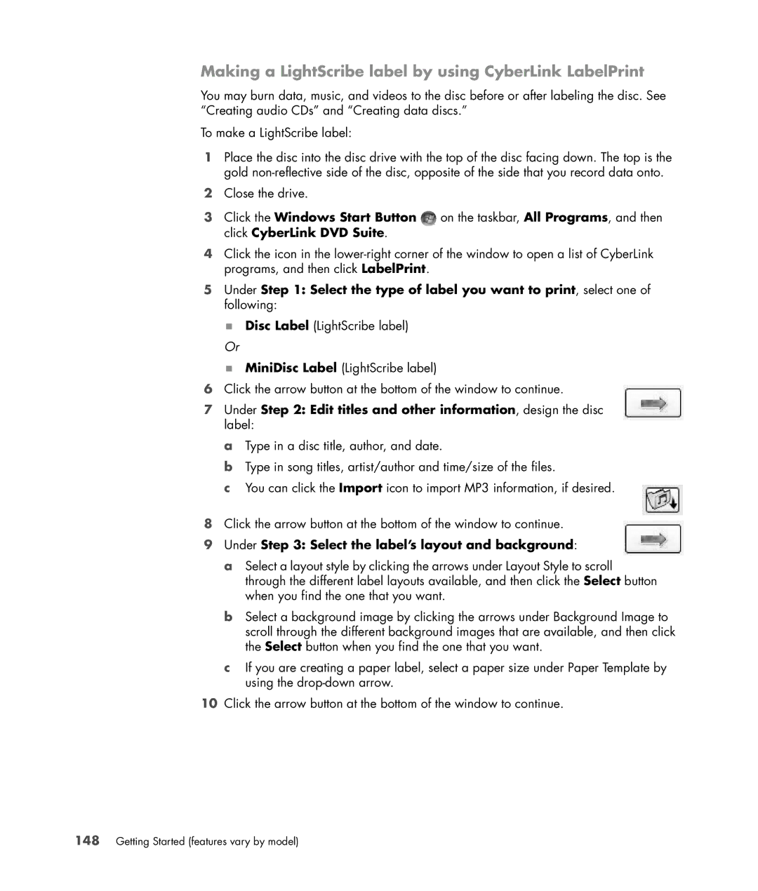 HP SR5613CF manual Making a LightScribe label by using CyberLink LabelPrint, Under Select the label’s layout and background 