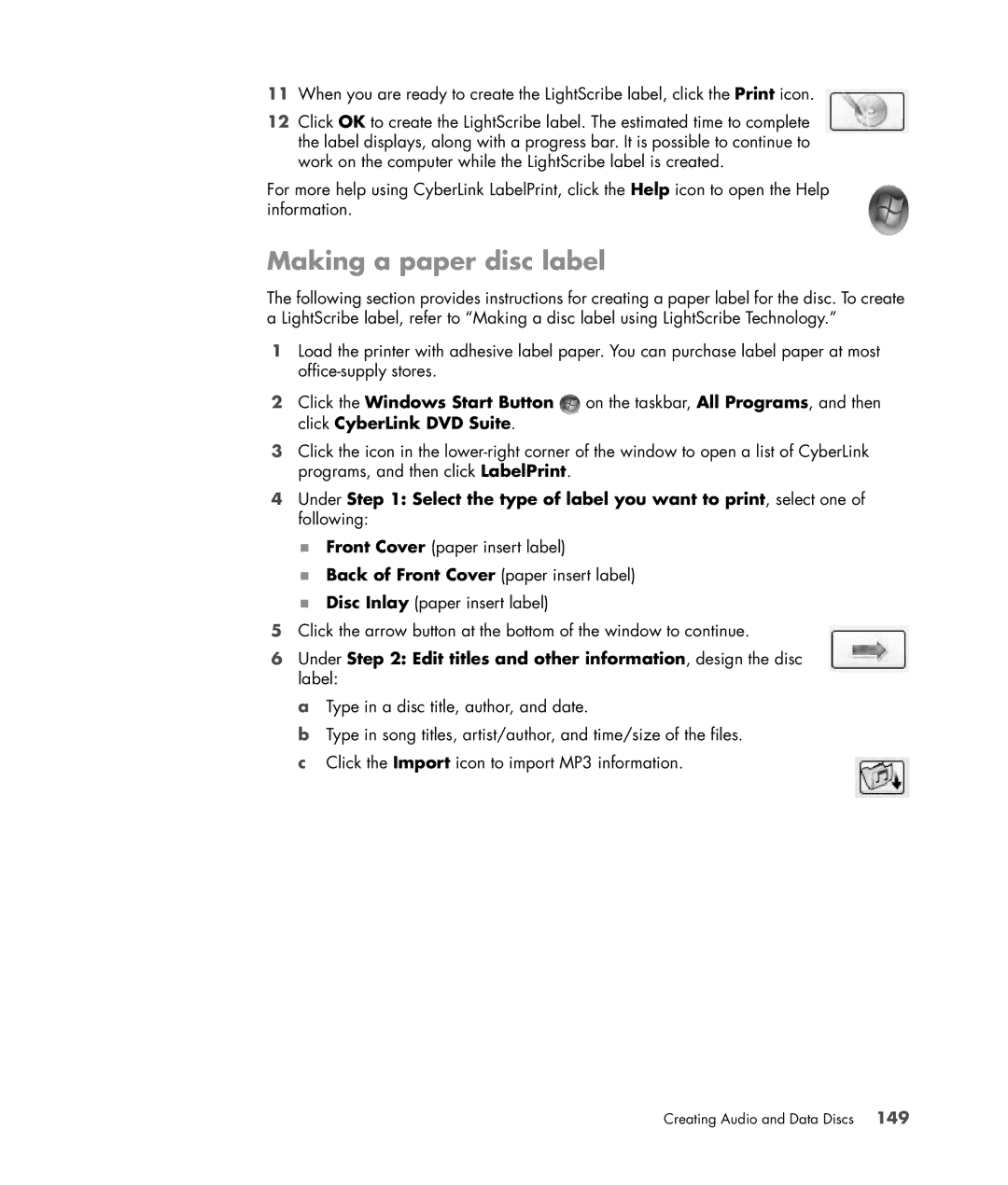 HP SR5559D, SR5558D, SR5618CF, SR5615CF, SR5613CF manual Making a paper disc label, Back of Front Cover paper insert label 