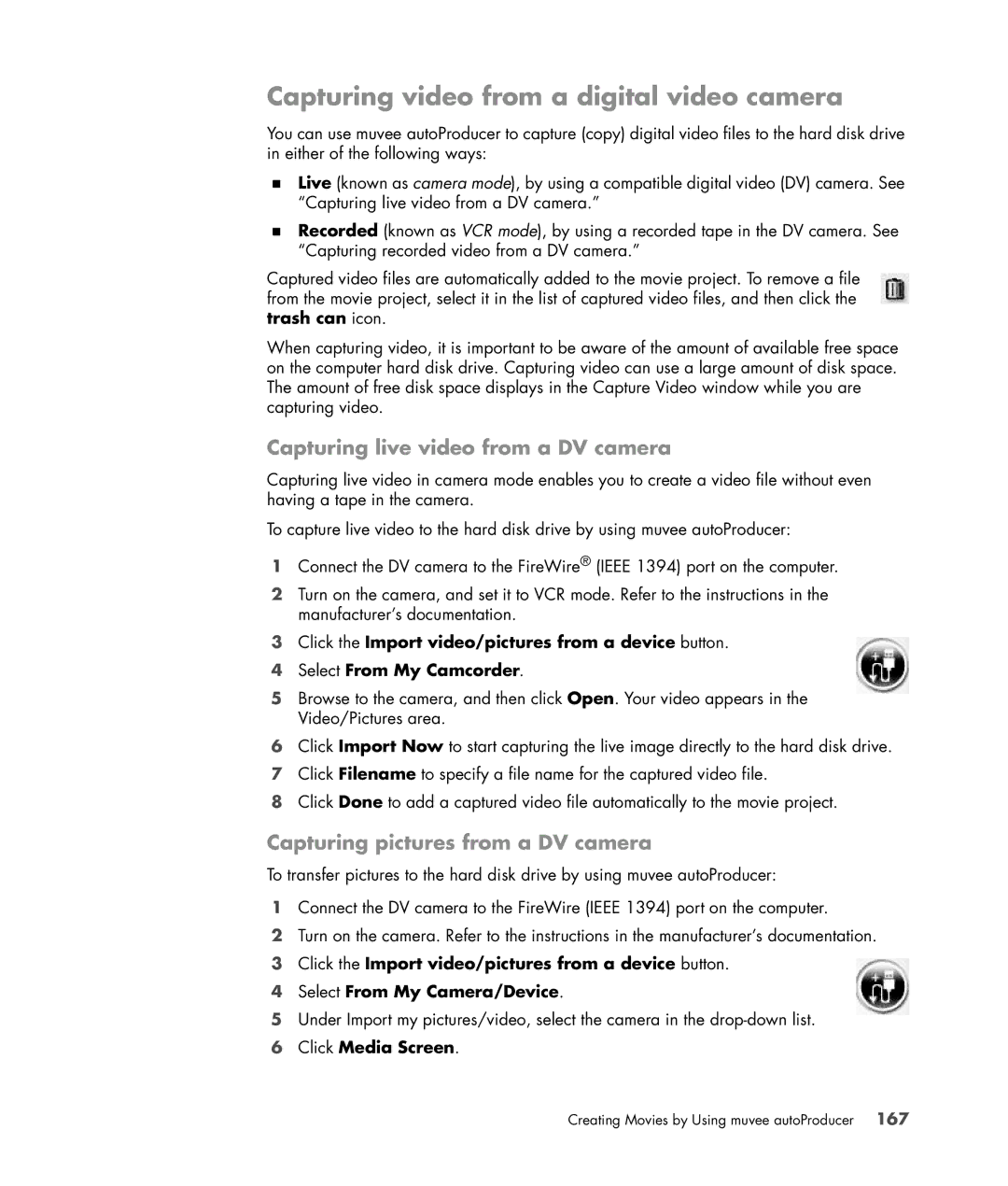 HP SR5615CF manual Capturing video from a digital video camera, Capturing live video from a DV camera, Click Media Screen 