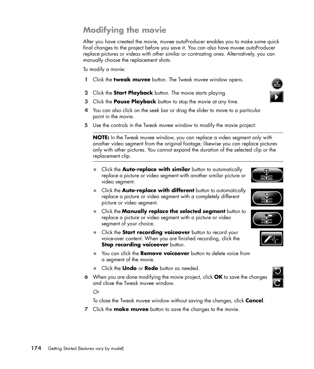 HP SR5559D, SR5558D, SR5618CF, SR5615CF, SR5613CF manual Modifying the movie 