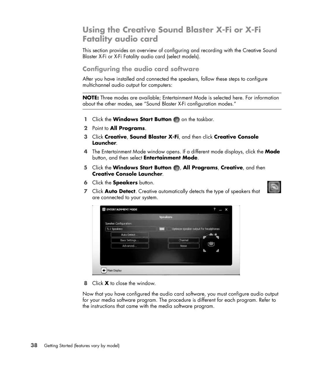 HP SR5613CF, SR5558D, SR5618CF, SR5615CF, SR5559D manual Configuring the audio card software 