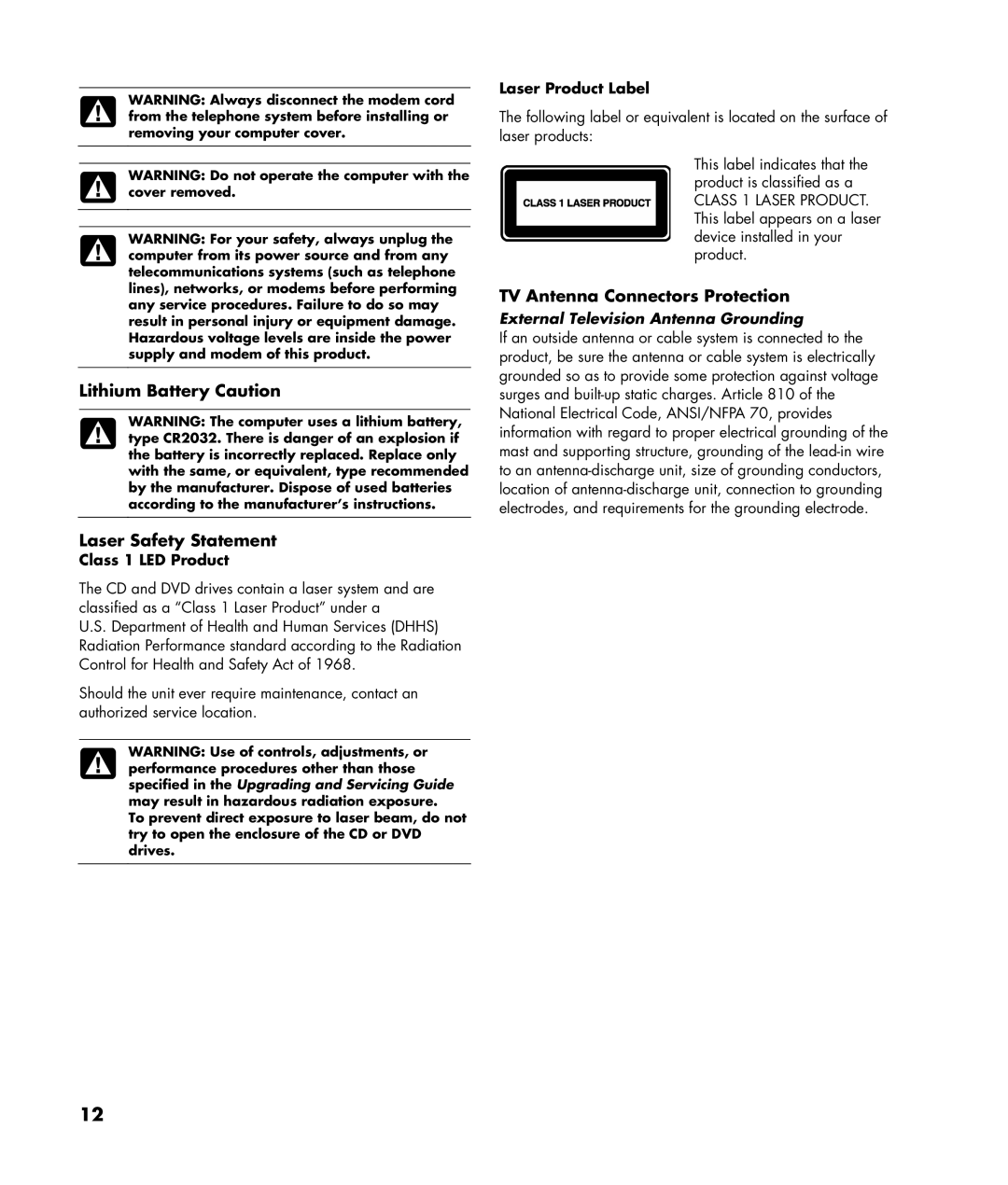 HP SR5611CF, SR5612CF manual Class 1 LED Product, Laser Product Label 