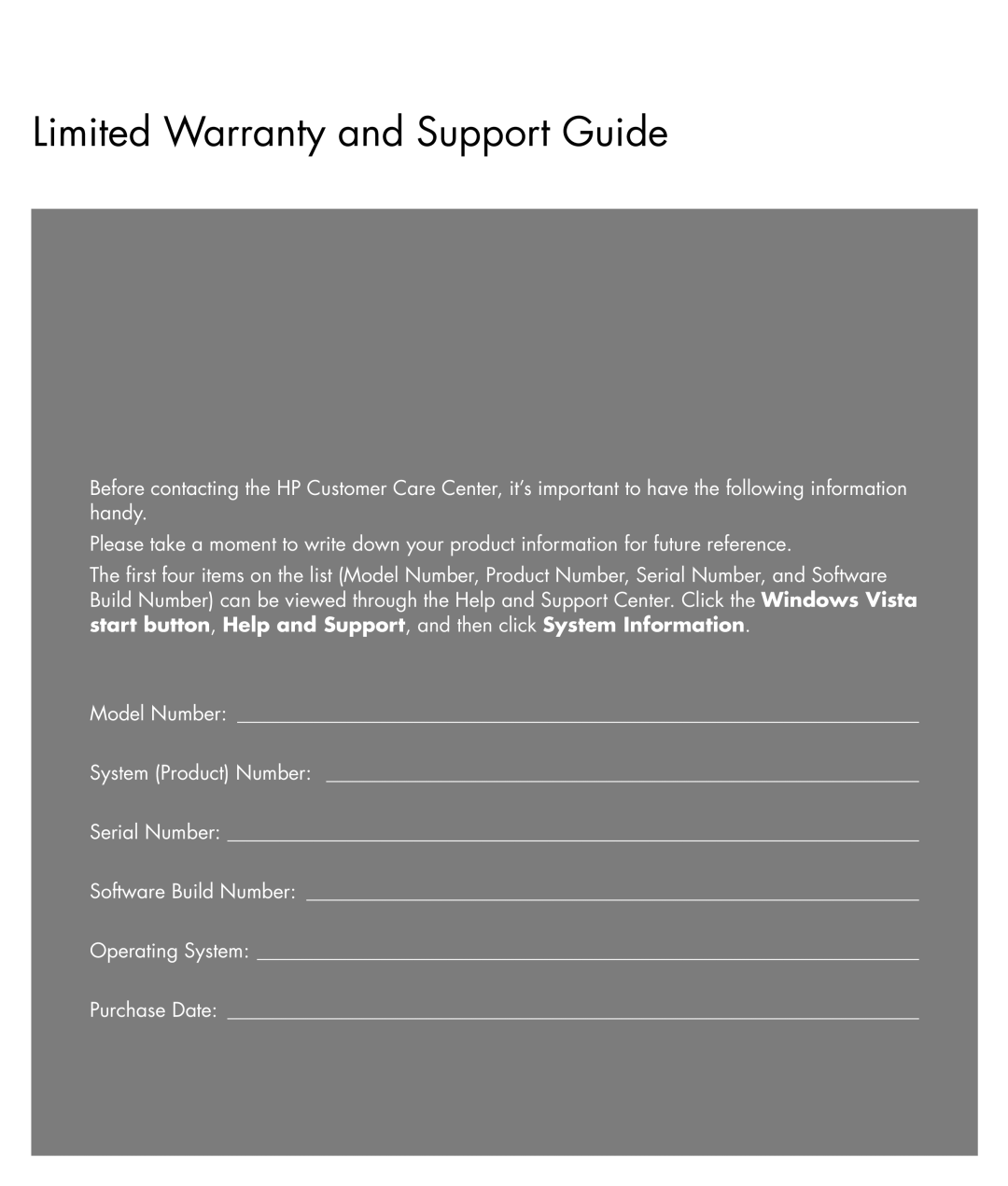 HP SR5780D manual Limited Warranty and Support Guide 