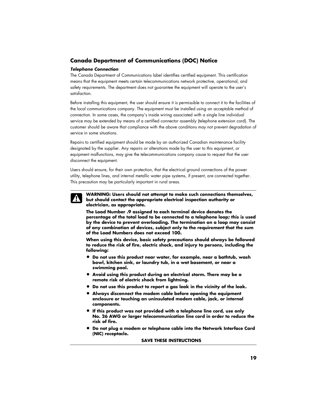 HP S3905F, SR5908F manual Canada Department of Communications DOC Notice 