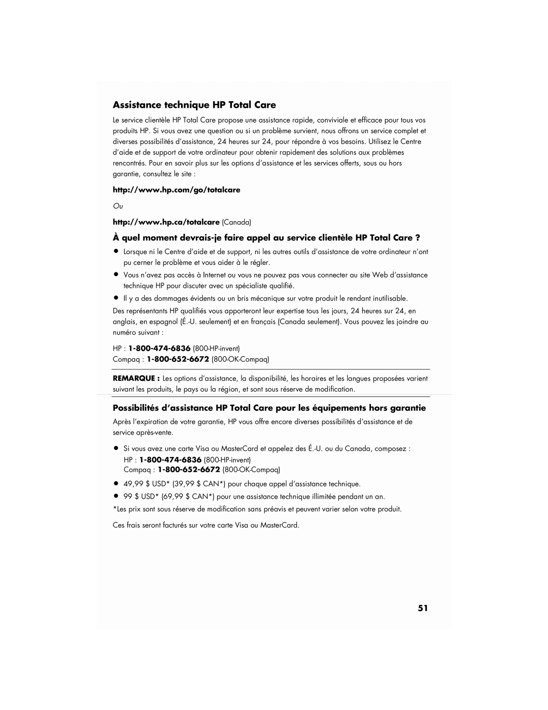 HP S3905F, SR5908F manual Assistance technique HP Total Care 