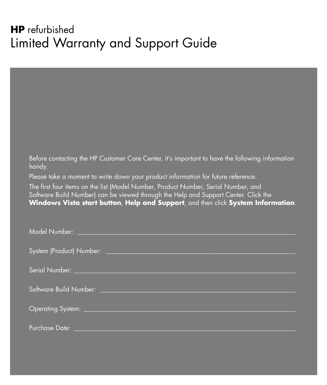 HP SR5807C, SR5908F, SR5816F, CQ5110Y, CQ5102F, CQ5112F, S3905F manual Limited Warranty and Support Guide 