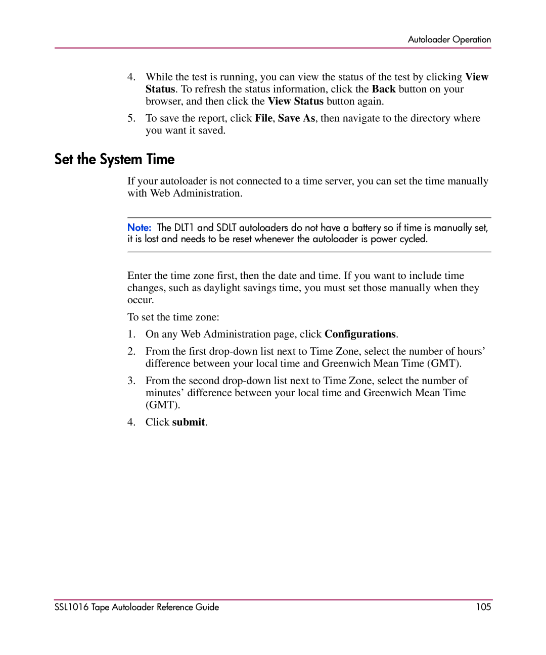 HP SSL1016 manual Set the System Time 