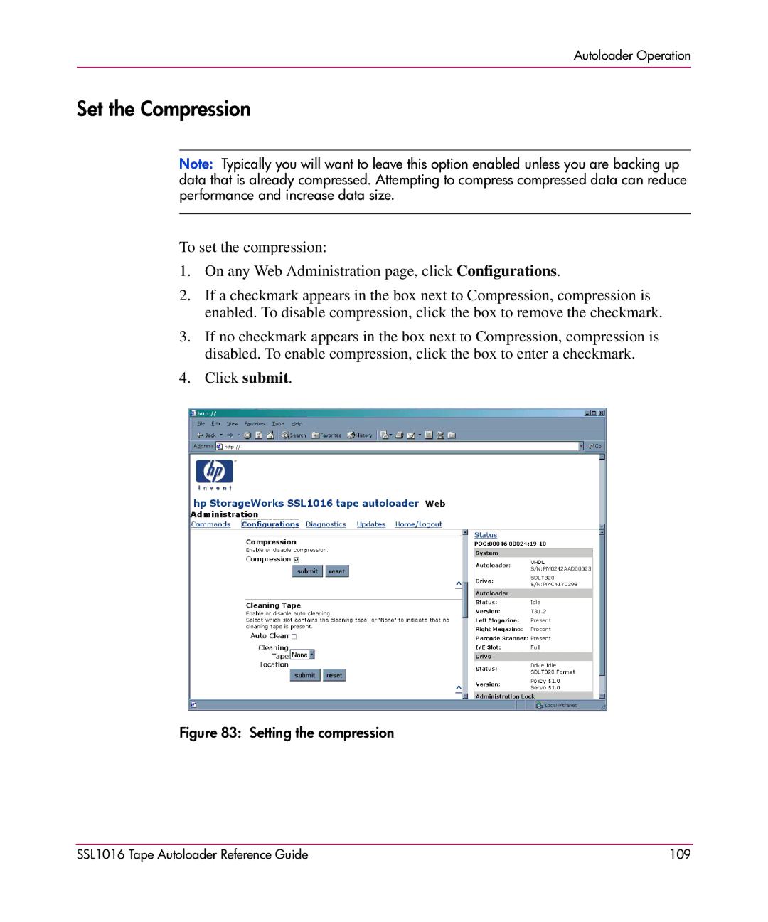 HP SSL1016 manual Set the Compression, Setting the compression 