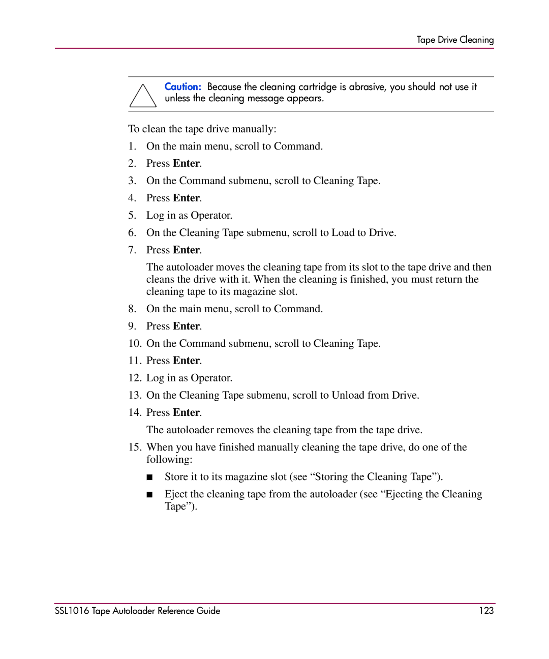 HP manual SSL1016 Tape Autoloader Reference Guide 123 