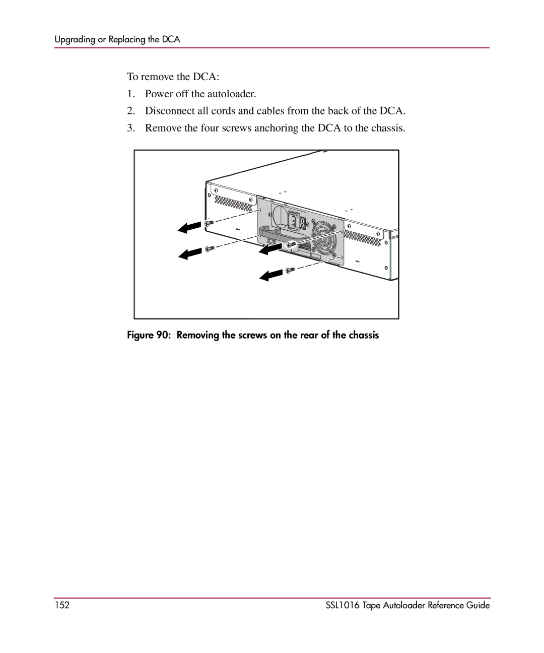 HP SSL1016 manual Removing the screws on the rear of the chassis 