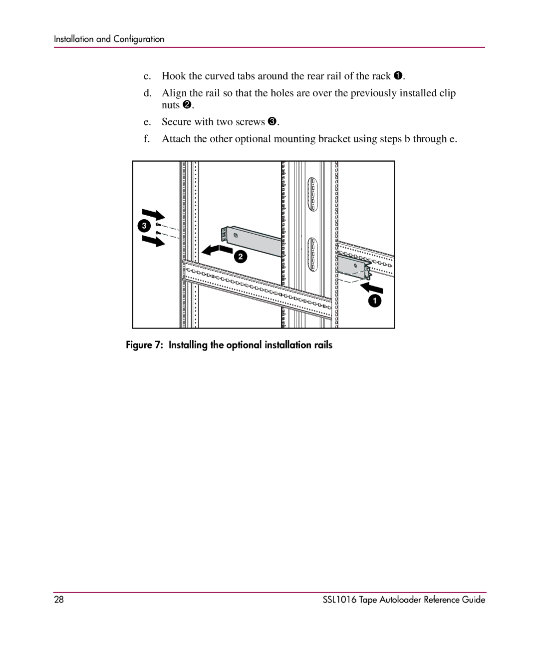 HP SSL1016 manual Installing the optional installation rails 