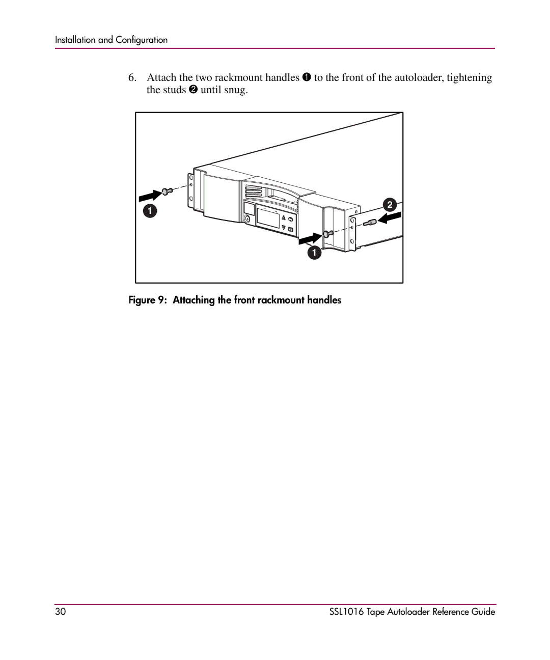 HP SSL1016 manual Attaching the front rackmount handles 