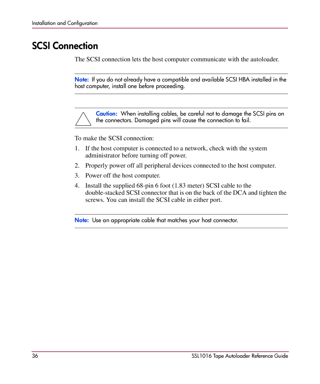 HP SSL1016 manual Scsi Connection 