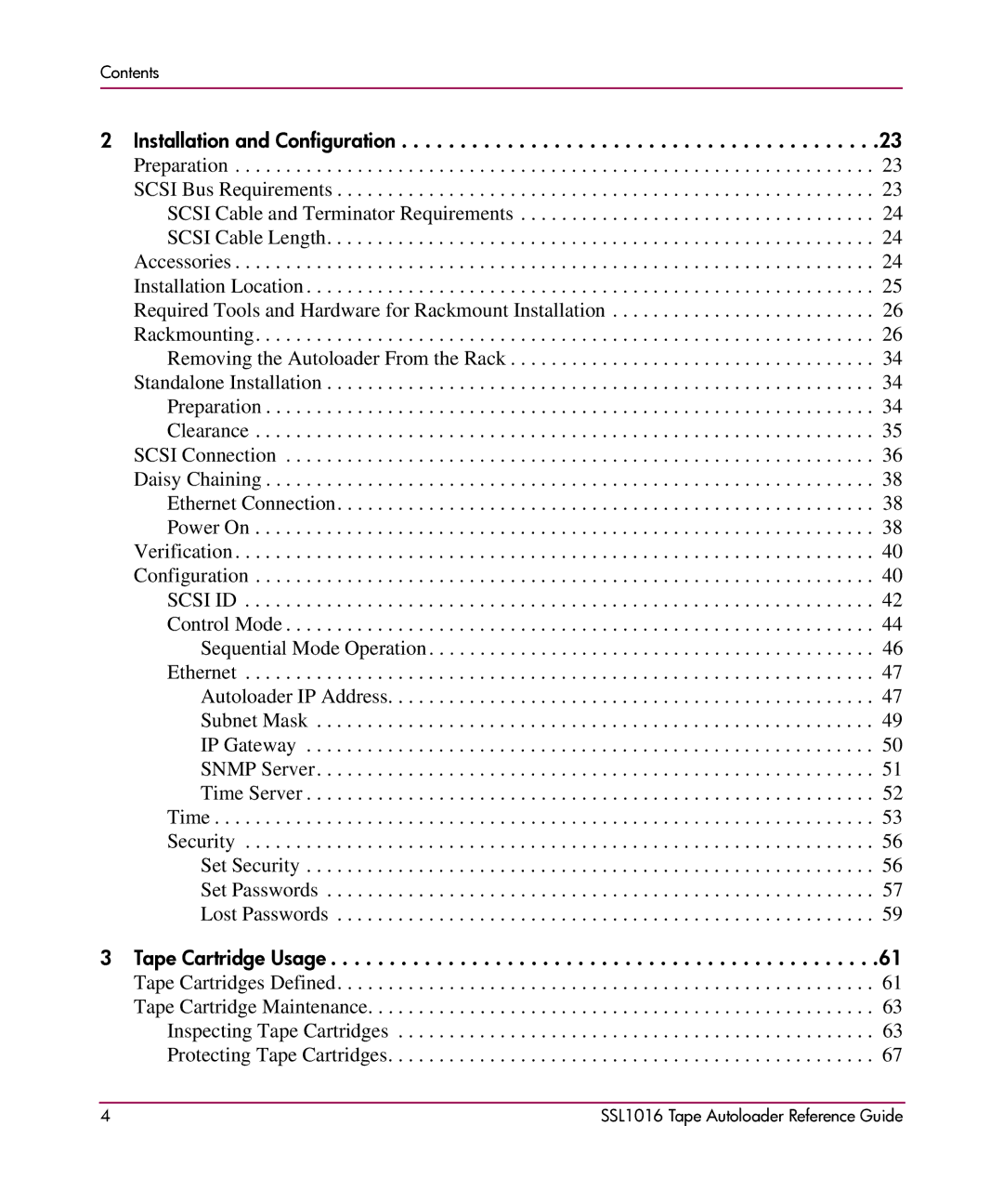 HP SSL1016 manual Tape Cartridge Usage 