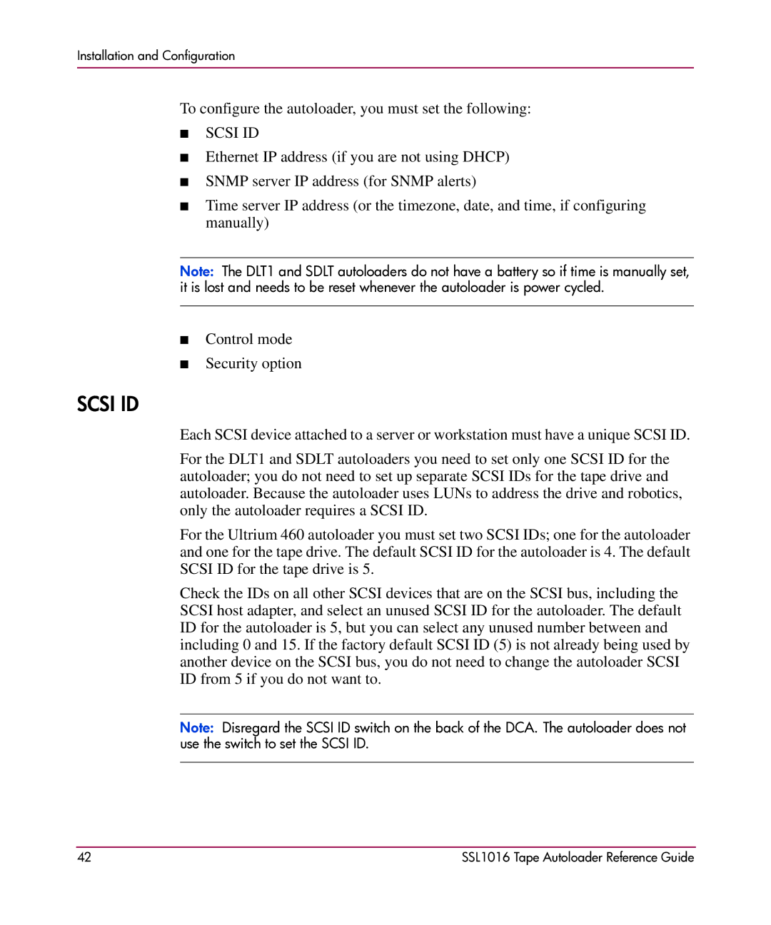 HP SSL1016 manual Scsi ID 