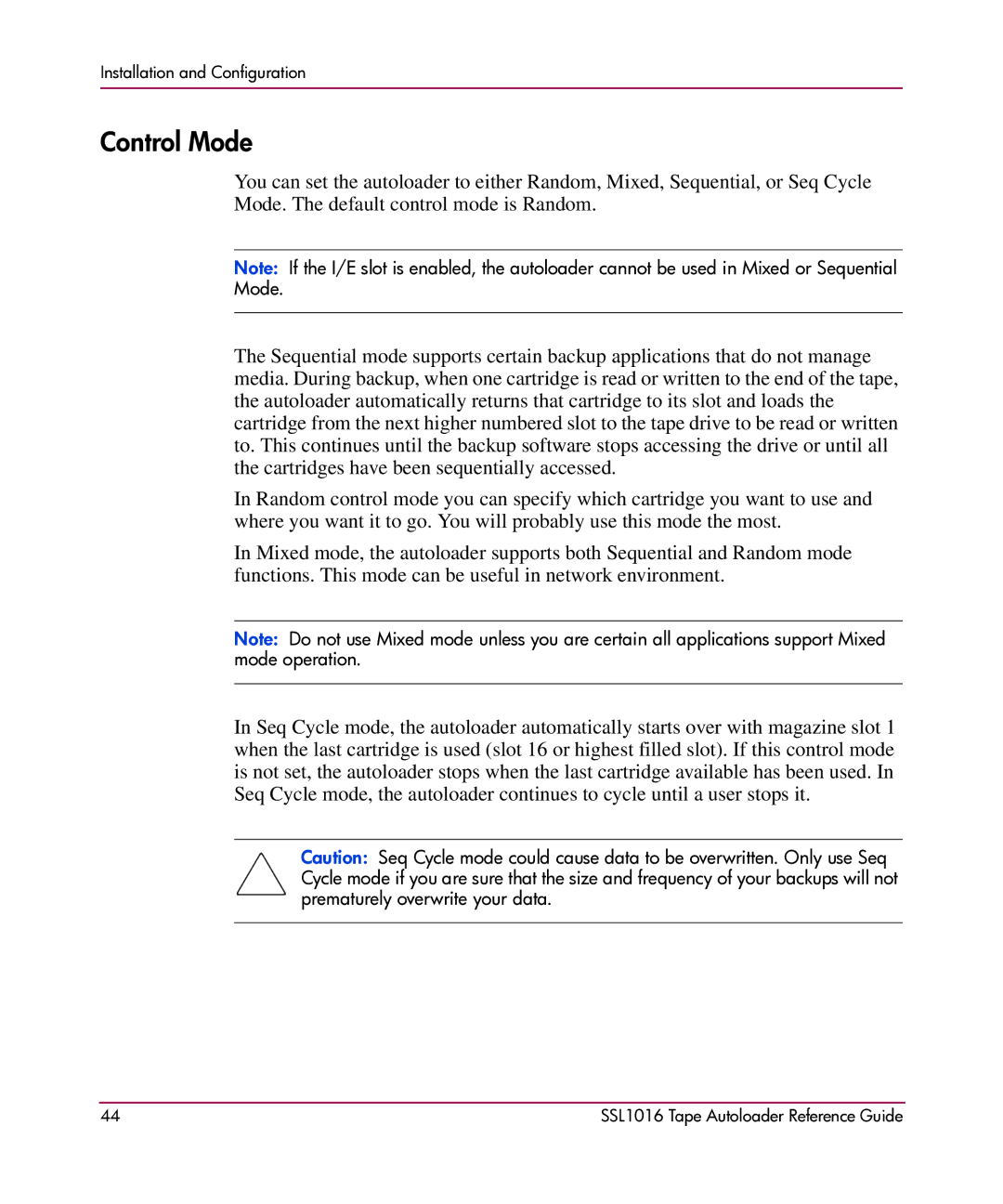 HP SSL1016 manual Control Mode 