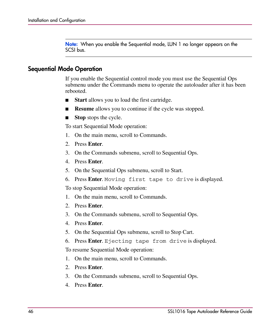 HP SSL1016 manual Sequential Mode Operation 