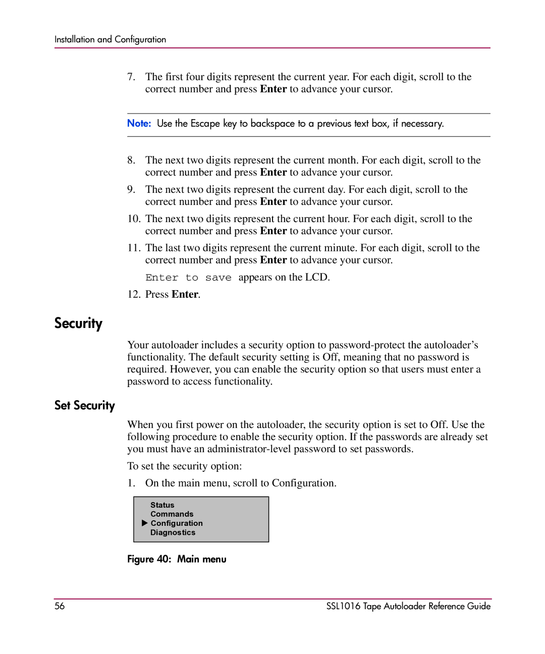 HP SSL1016 manual Set Security 