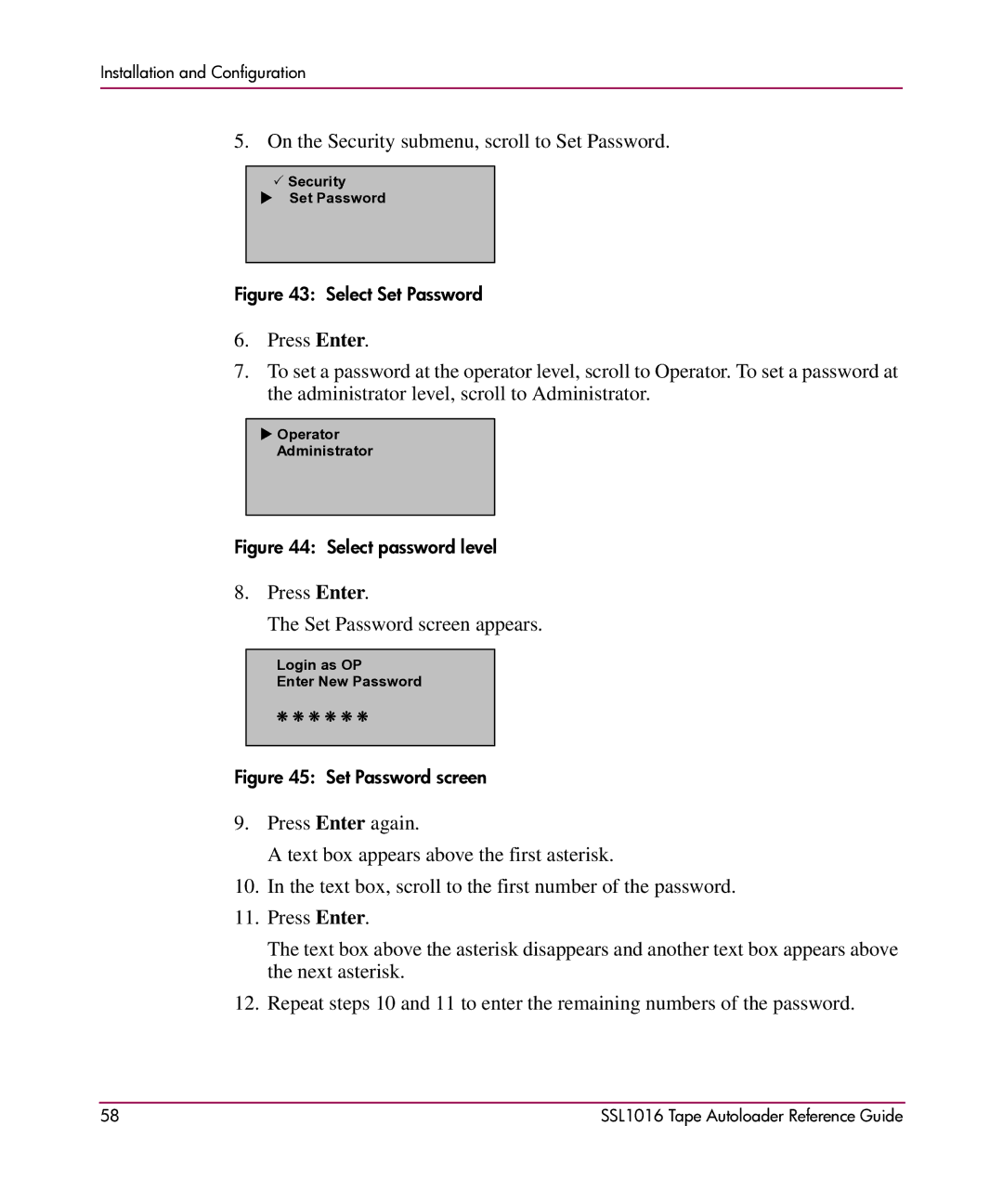 HP SSL1016 manual On the Security submenu, scroll to Set Password 