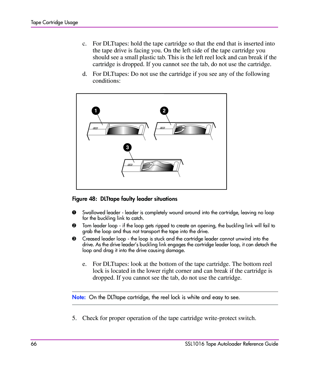 HP SSL1016 manual DLTtape faulty leader situations 