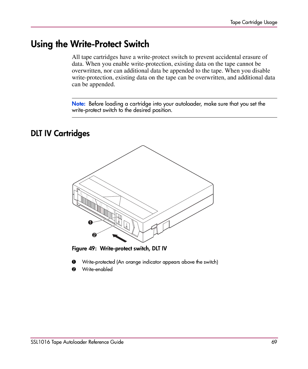 HP SSL1016 manual Using the Write-Protect Switch, DLT IV Cartridges 