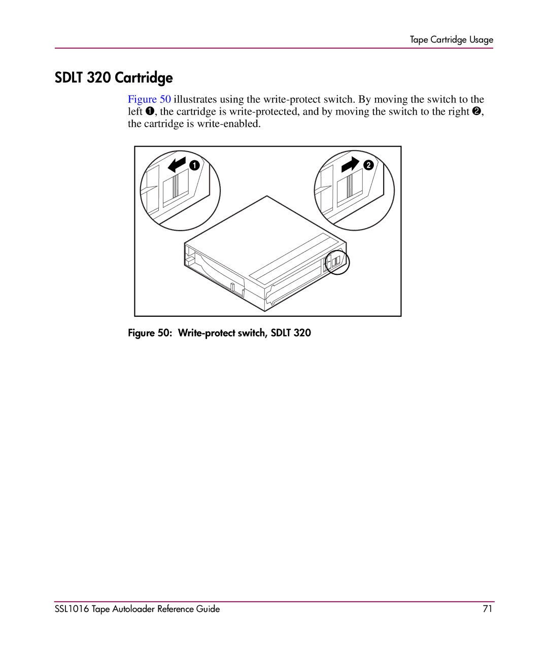 HP SSL1016 manual Sdlt 320 Cartridge, Write-protect switch, Sdlt 