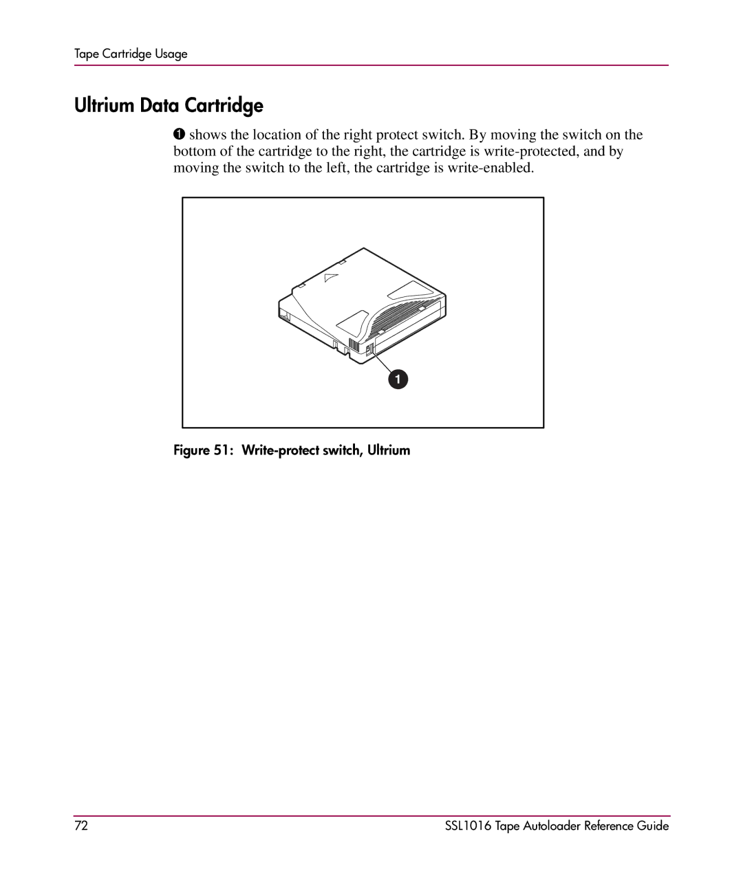 HP SSL1016 manual Ultrium Data Cartridge, Write-protect switch, Ultrium 