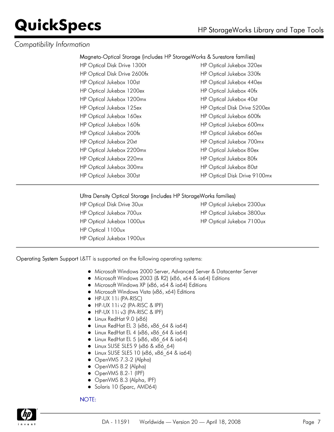 HP SSL1016 manual QuickSpecs 