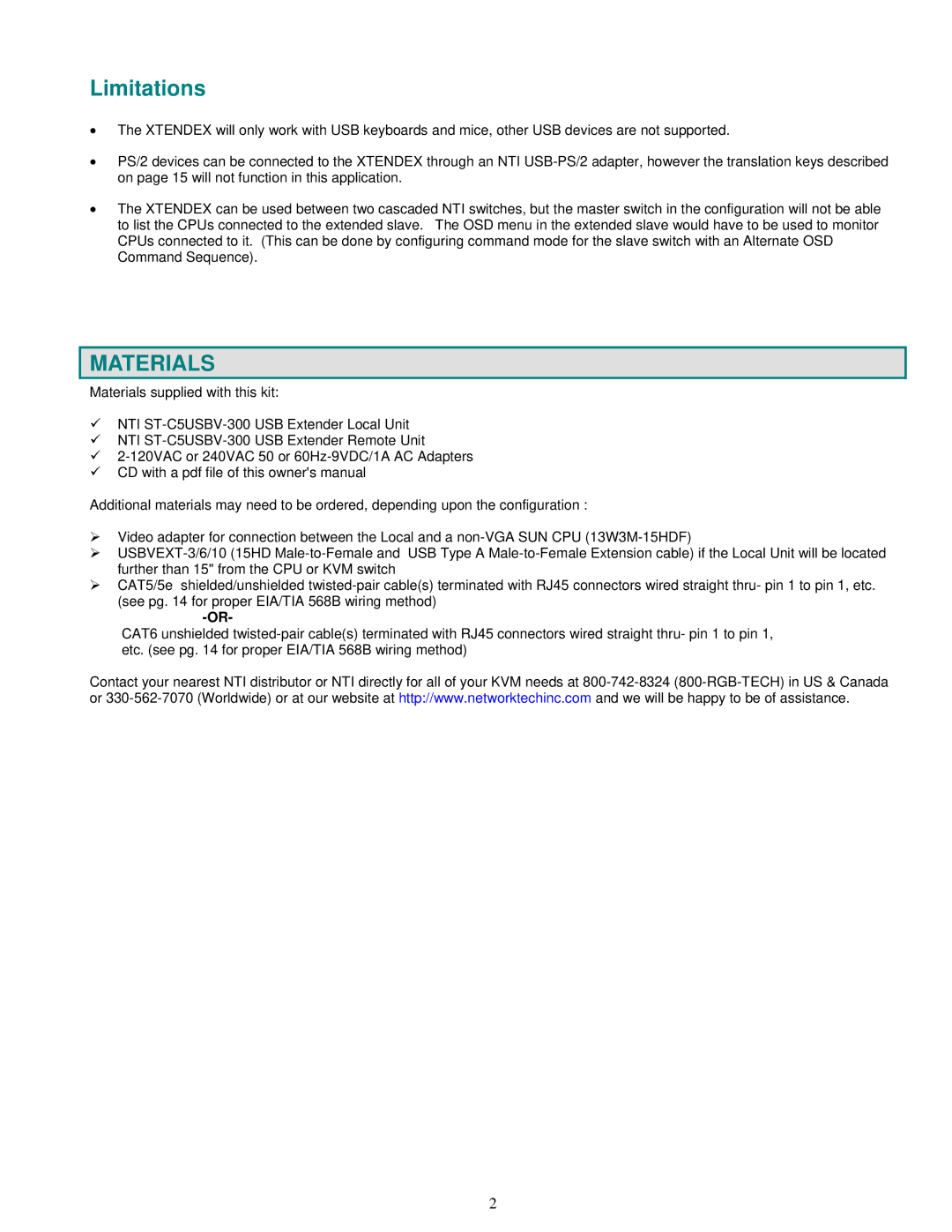 HP ST-C5USBV-300, ST-C5USBVA-300 manual Limitations, Materials 