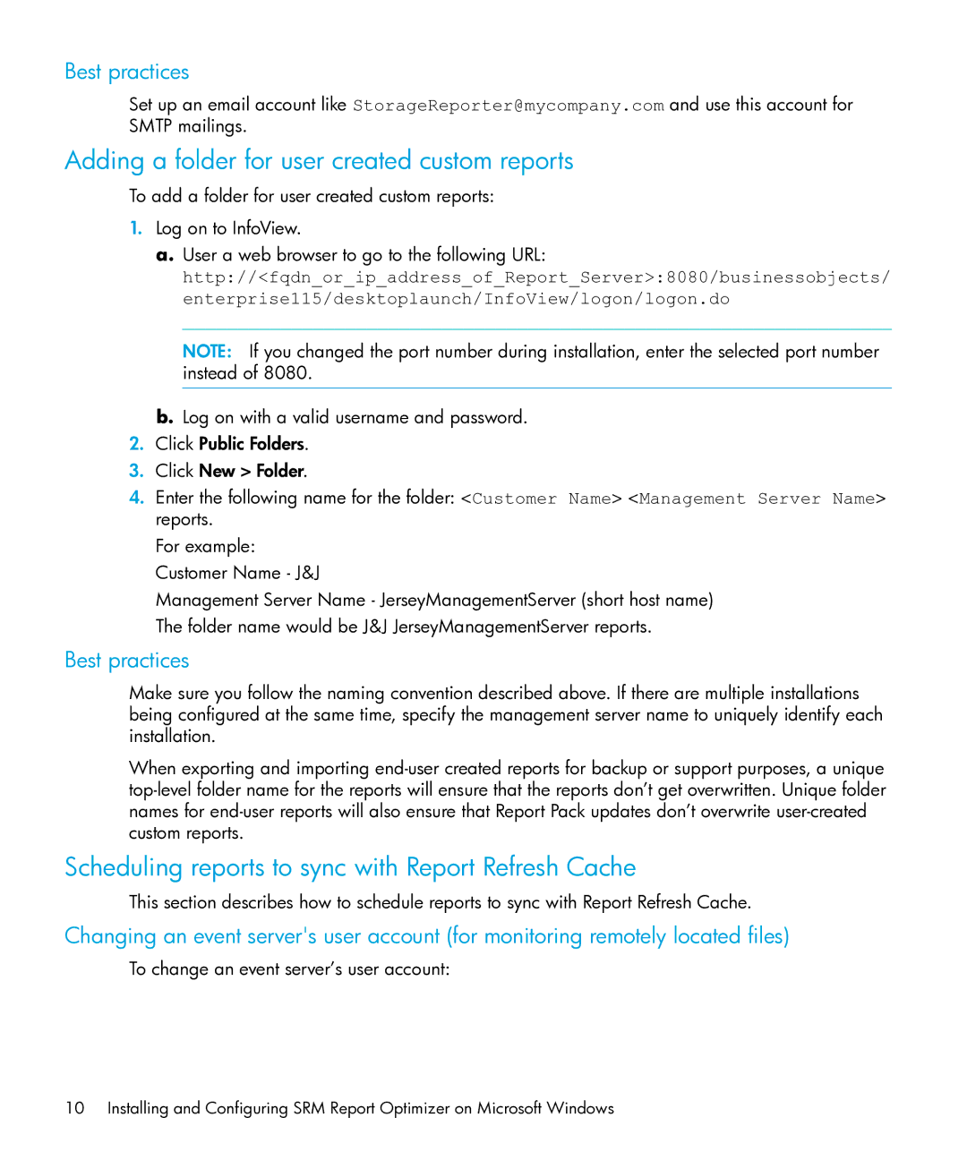 HP Storage Essentials Performance Pack Software manual Adding a folder for user created custom reports 