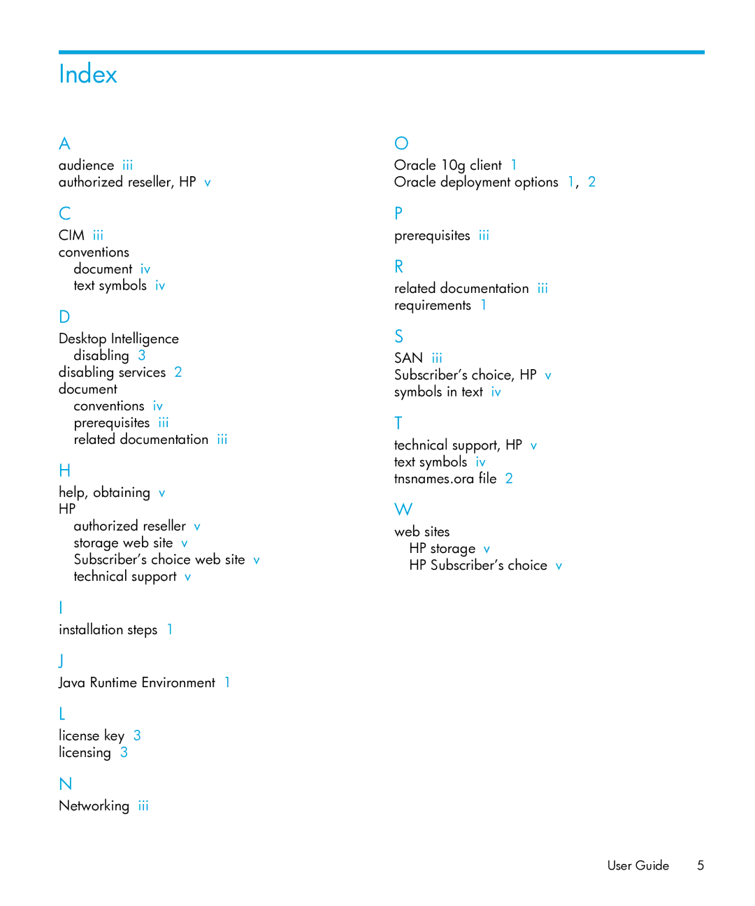 HP Storage Essentials Performance Pack Software manual Index 