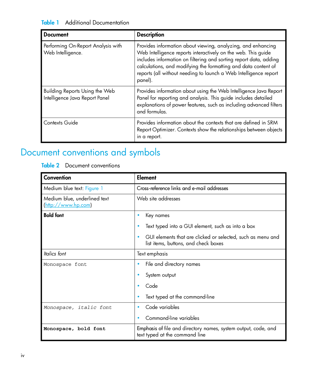 HP Storage Essentials Performance Pack Software Document conventions and symbols, Additional Documentation Description 