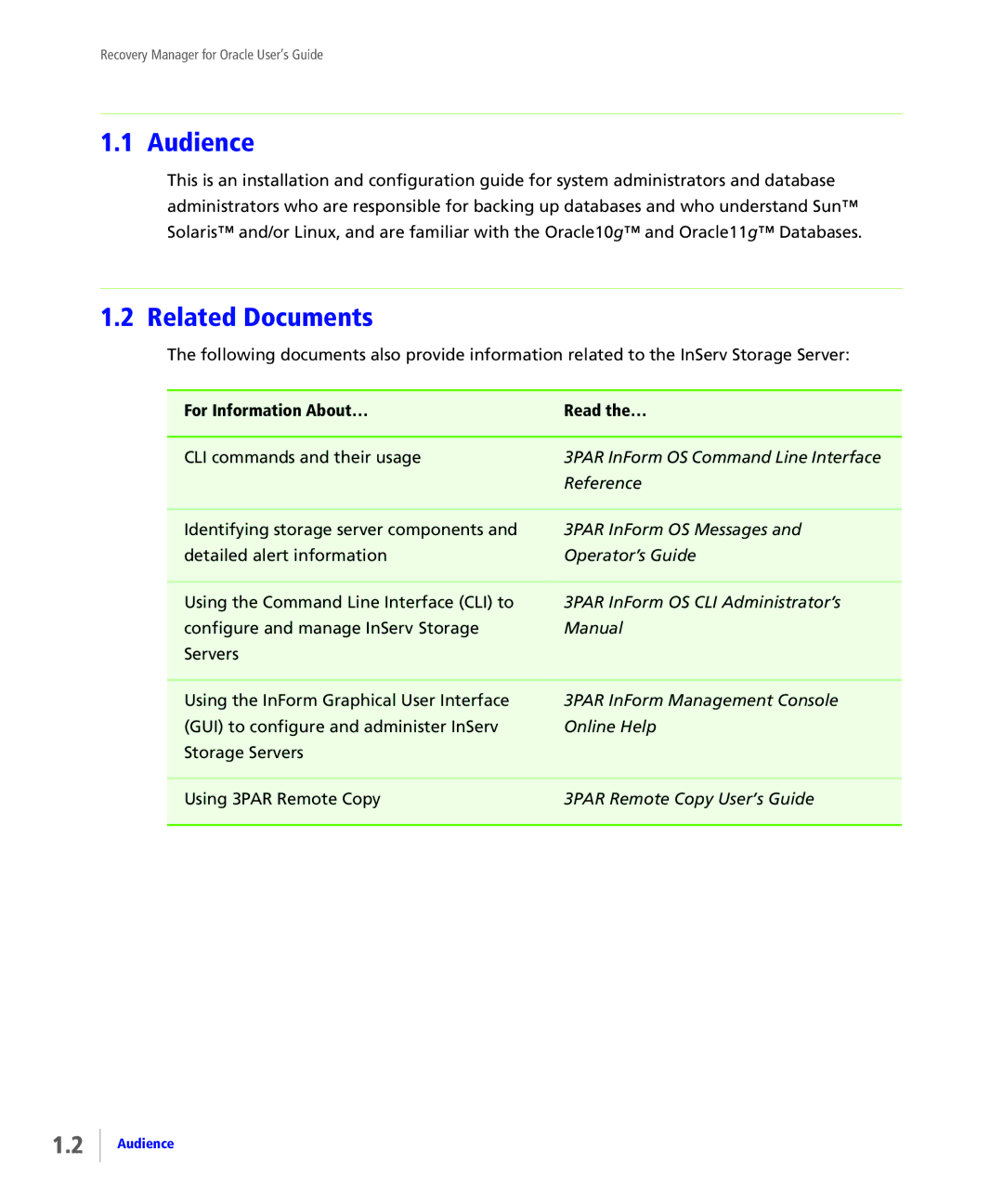 HP StoreServ Application Suite for Oracle Media manual Audience, Related Documents 