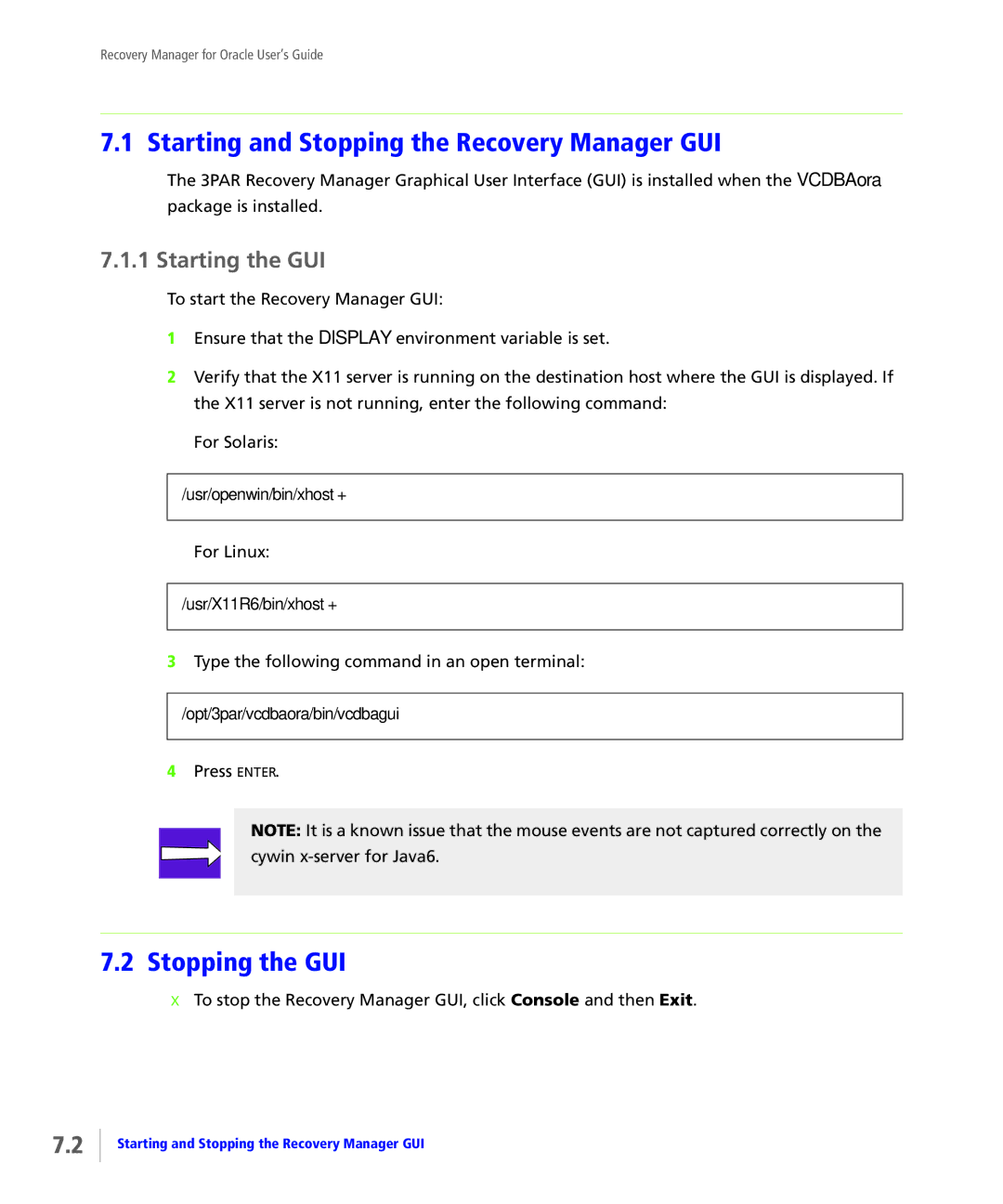 HP StoreServ Application Suite for Oracle Media manual Starting and Stopping the Recovery Manager GUI, Stopping the GUI 