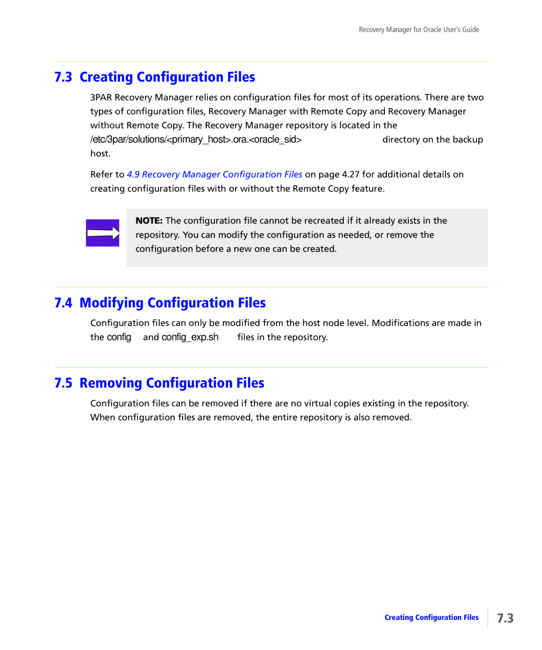 HP StoreServ Application Suite for Oracle Media manual Creating Configuration Files, Modifying Configuration Files 