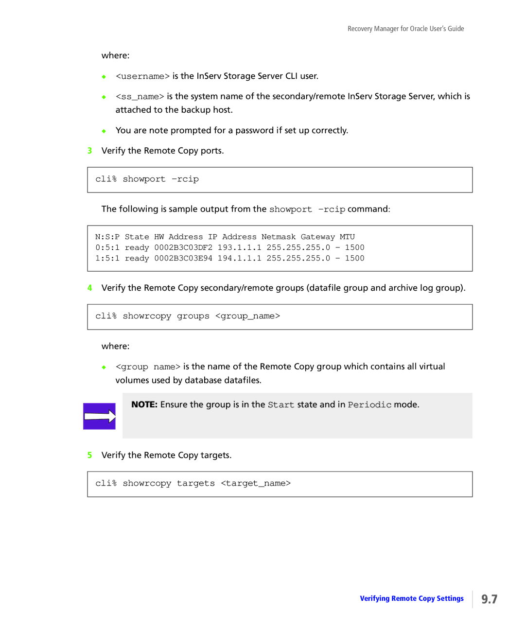 HP StoreServ Application Suite for Oracle Media manual Cli% showrcopy groups groupname 