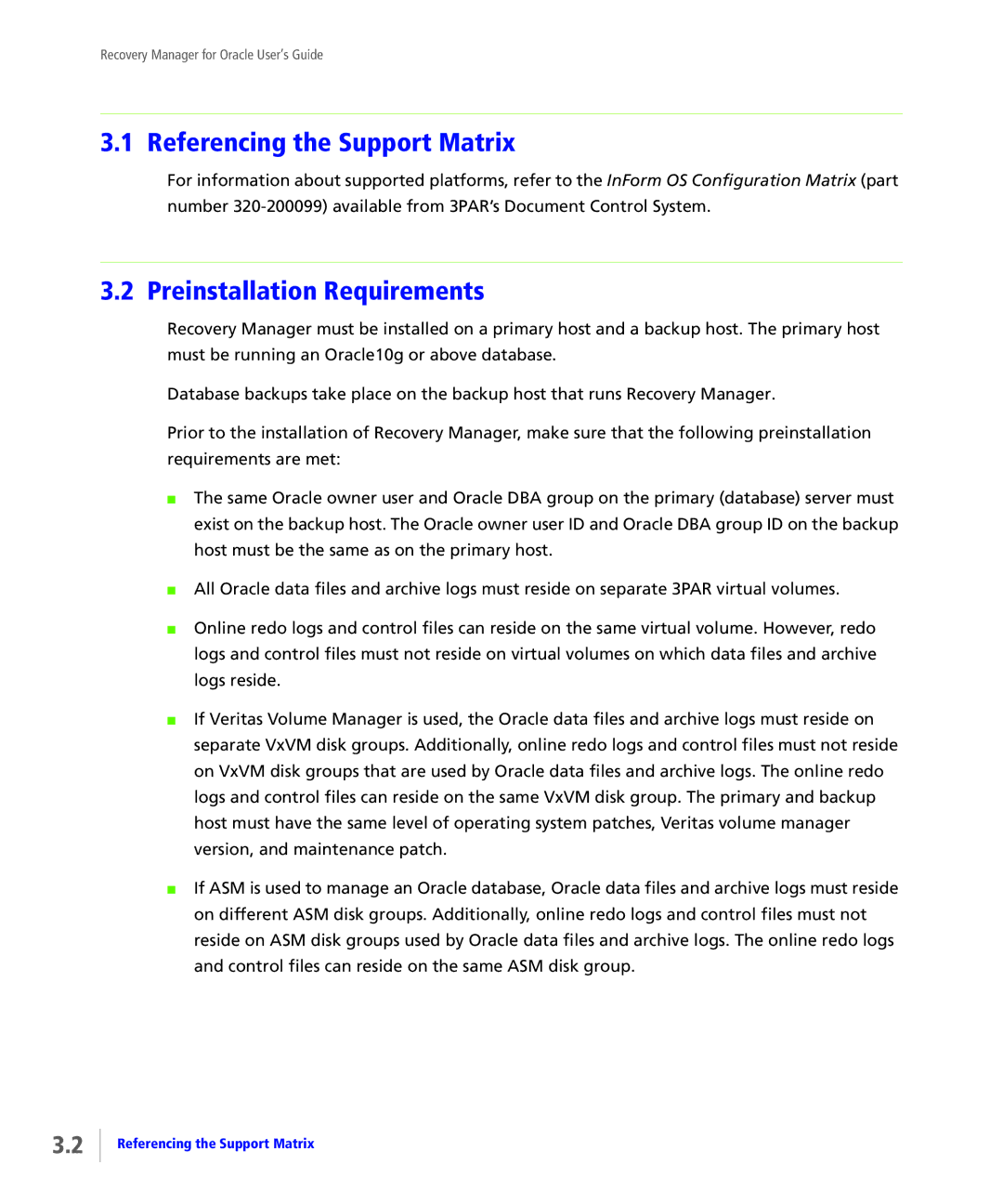 HP StoreServ Application Suite for Oracle Media manual Referencing the Support Matrix, Preinstallation Requirements 