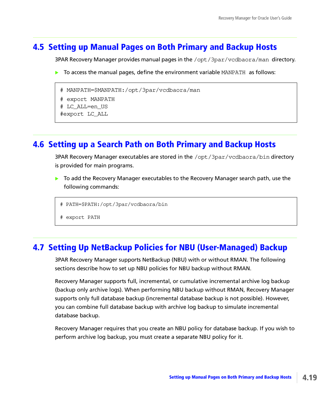 HP StoreServ Application Suite for Oracle Media manual Setting up Manual Pages on Both Primary and Backup Hosts 