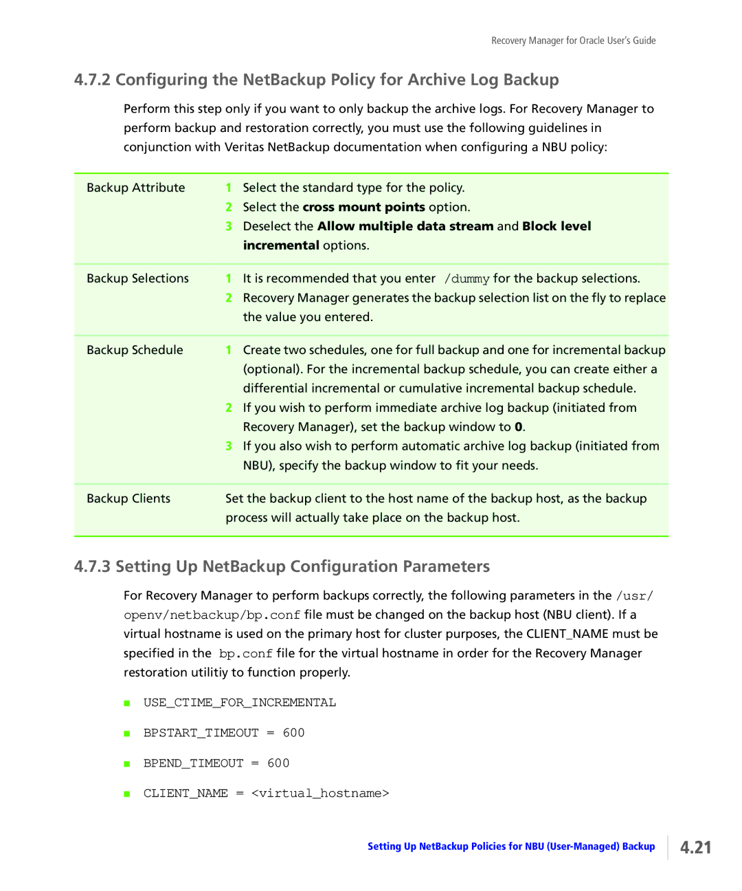 HP StoreServ Application Suite for Oracle Media manual Configuring the NetBackup Policy for Archive Log Backup 