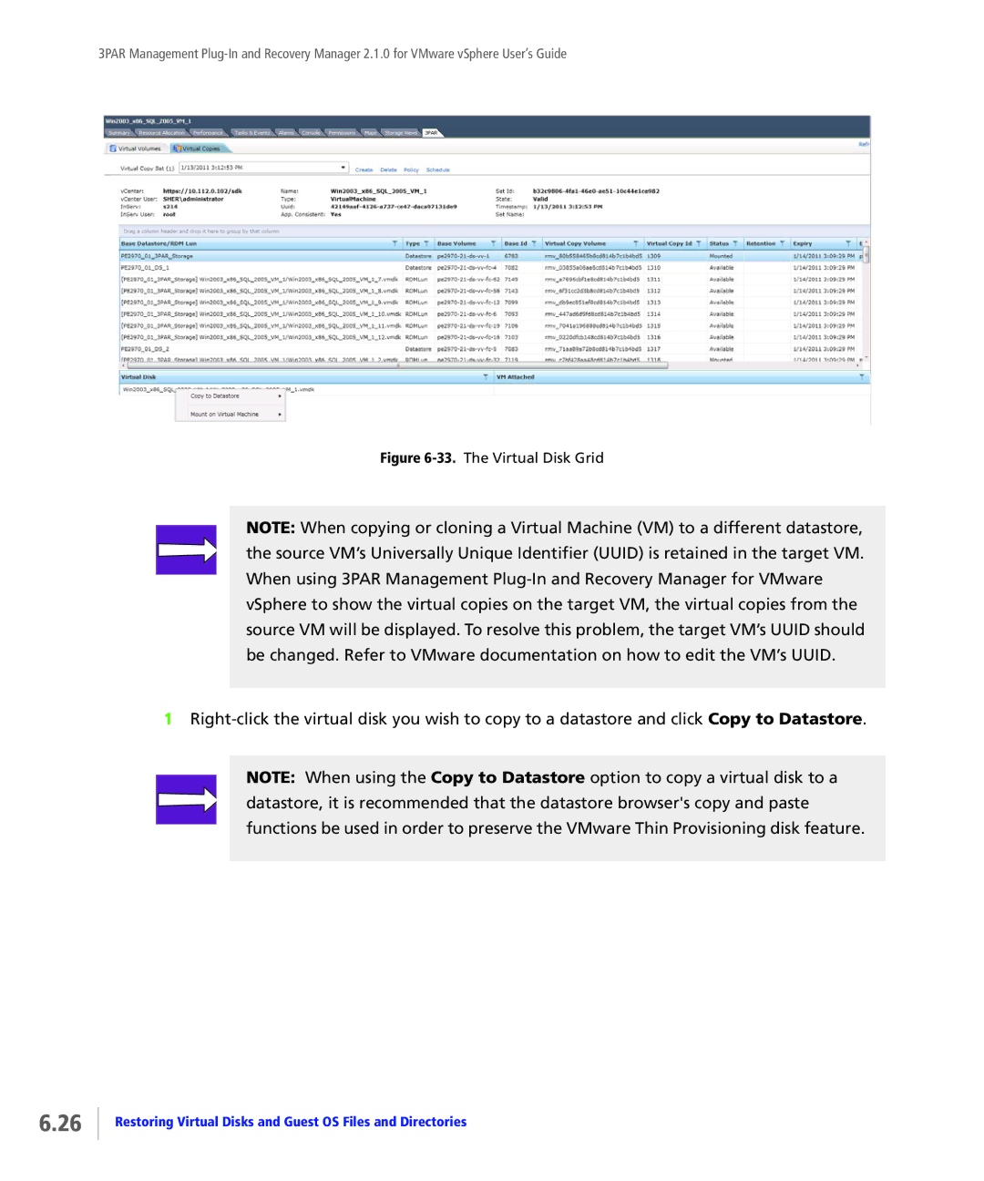 HP StoreServ Application Suite for VMware Media manual The Virtual Disk Grid 