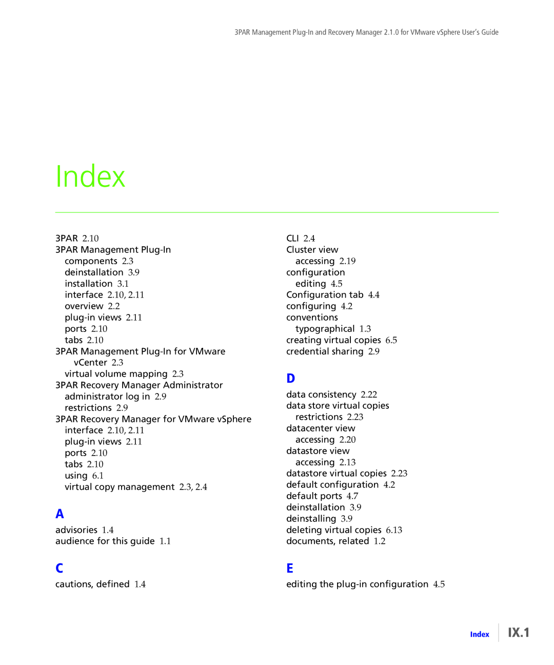 HP StoreServ Application Suite for VMware Media manual Index 