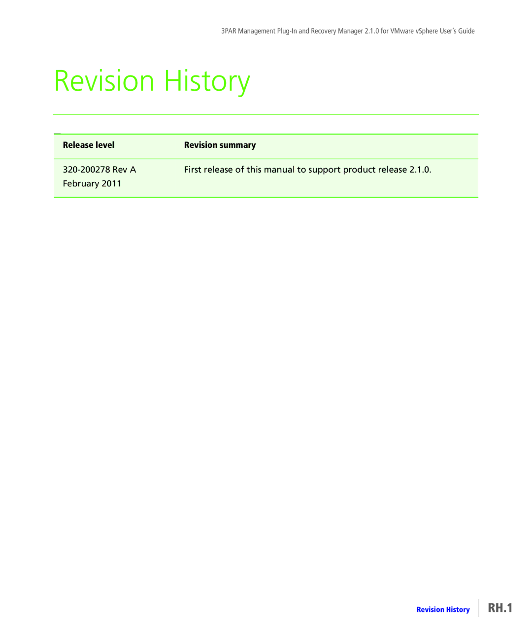 HP StoreServ Application Suite for VMware Media manual Revision History 