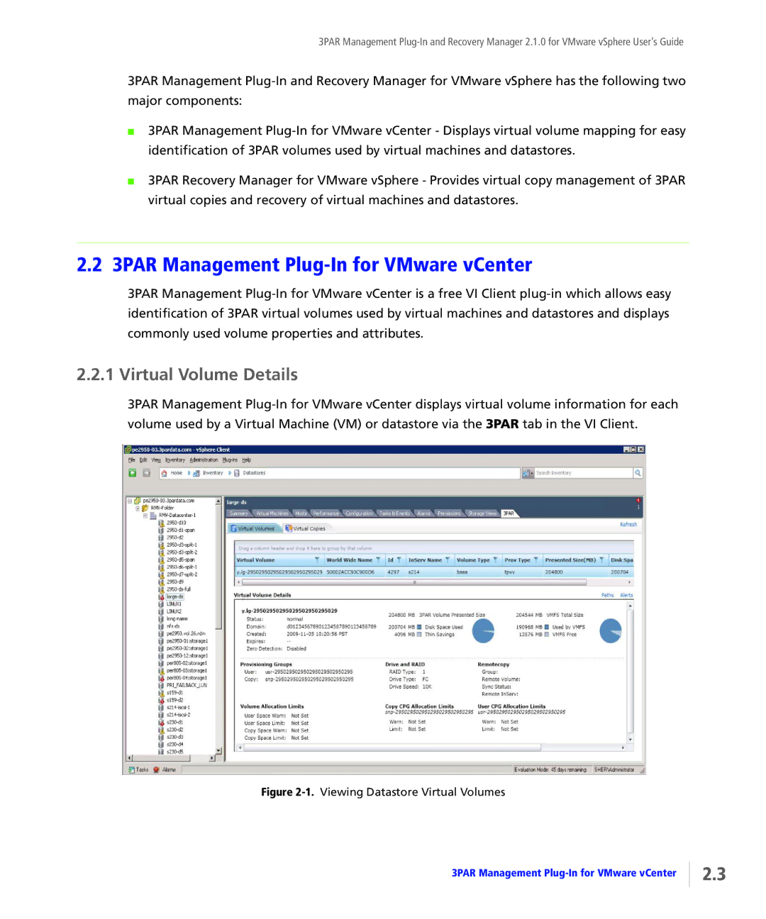 HP StoreServ Application Suite for VMware Media manual 3PAR Management Plug-In for VMware vCenter, Virtual Volume Details 