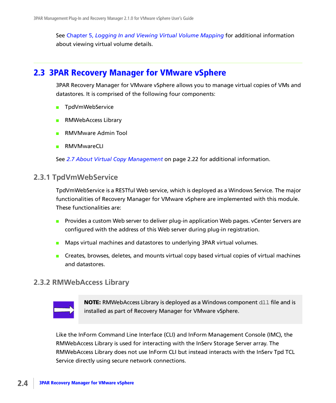 HP StoreServ Application Suite for VMware Media manual 3PAR Recovery Manager for VMware vSphere, TpdVmWebService 