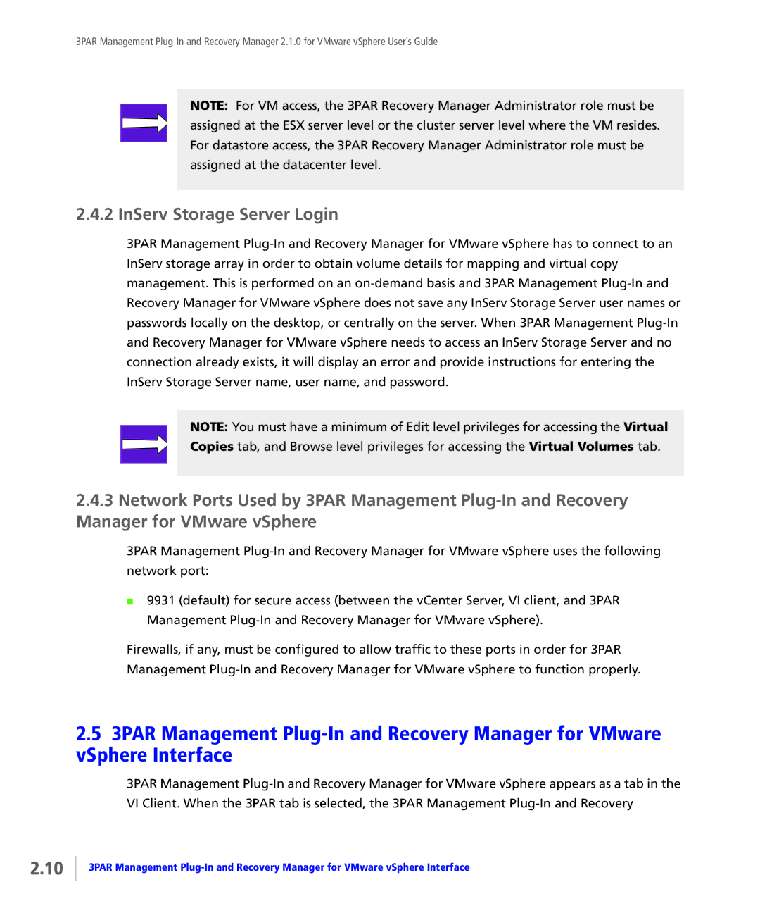 HP StoreServ Application Suite for VMware Media manual InServ Storage Server Login 