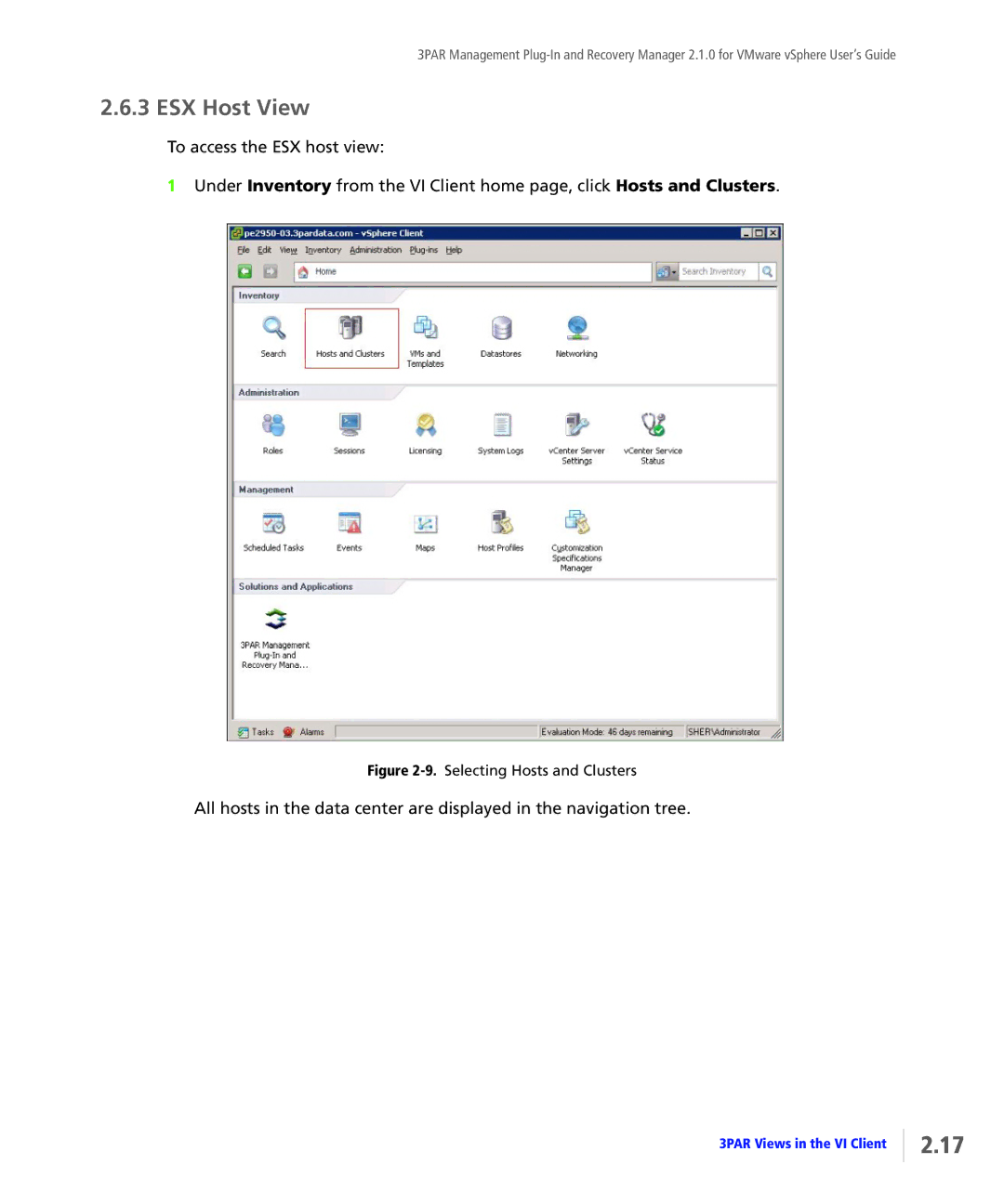 HP StoreServ Application Suite for VMware Media manual ESX Host View, Selecting Hosts and Clusters 