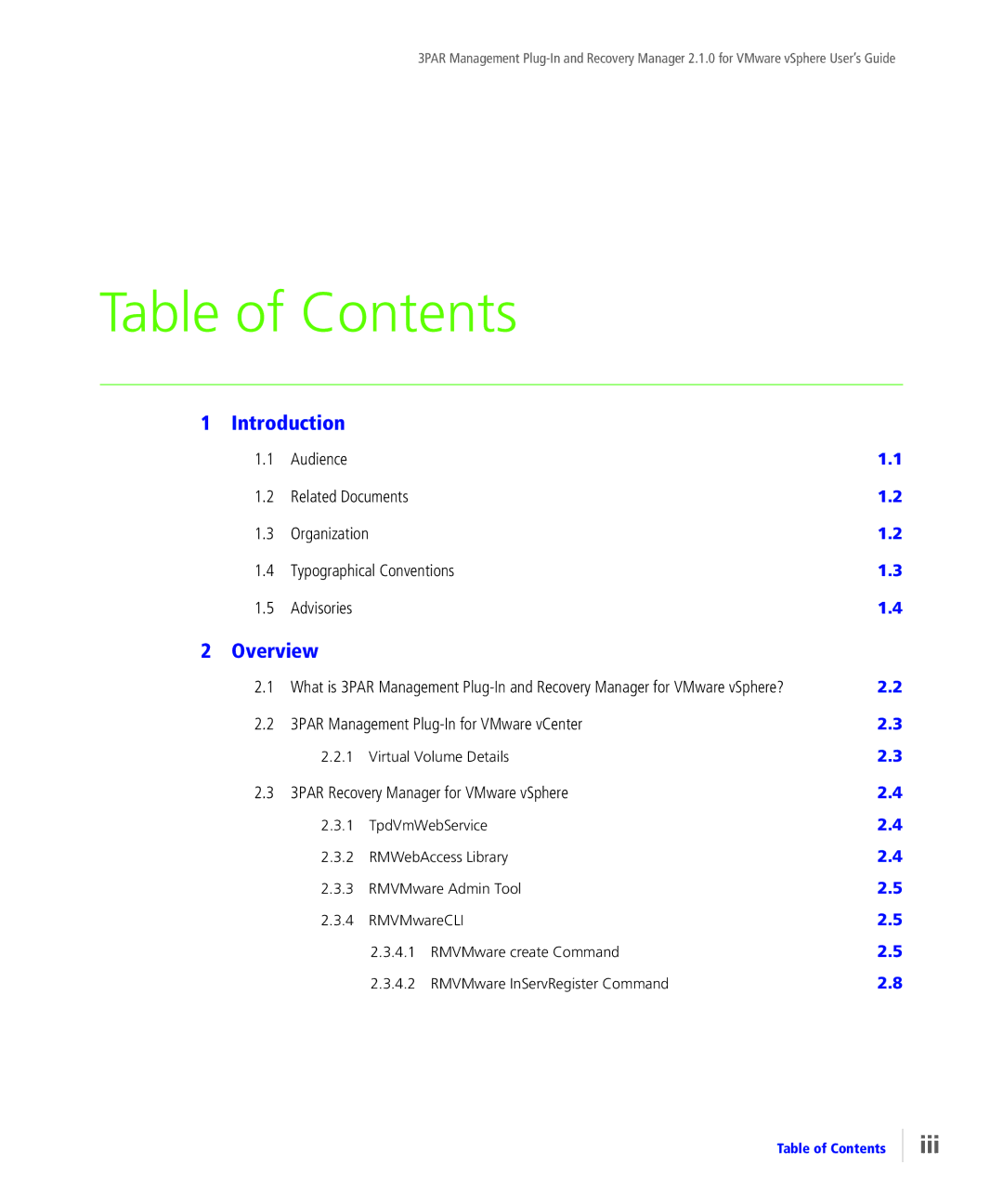 HP StoreServ Application Suite for VMware Media manual Table of Contents 