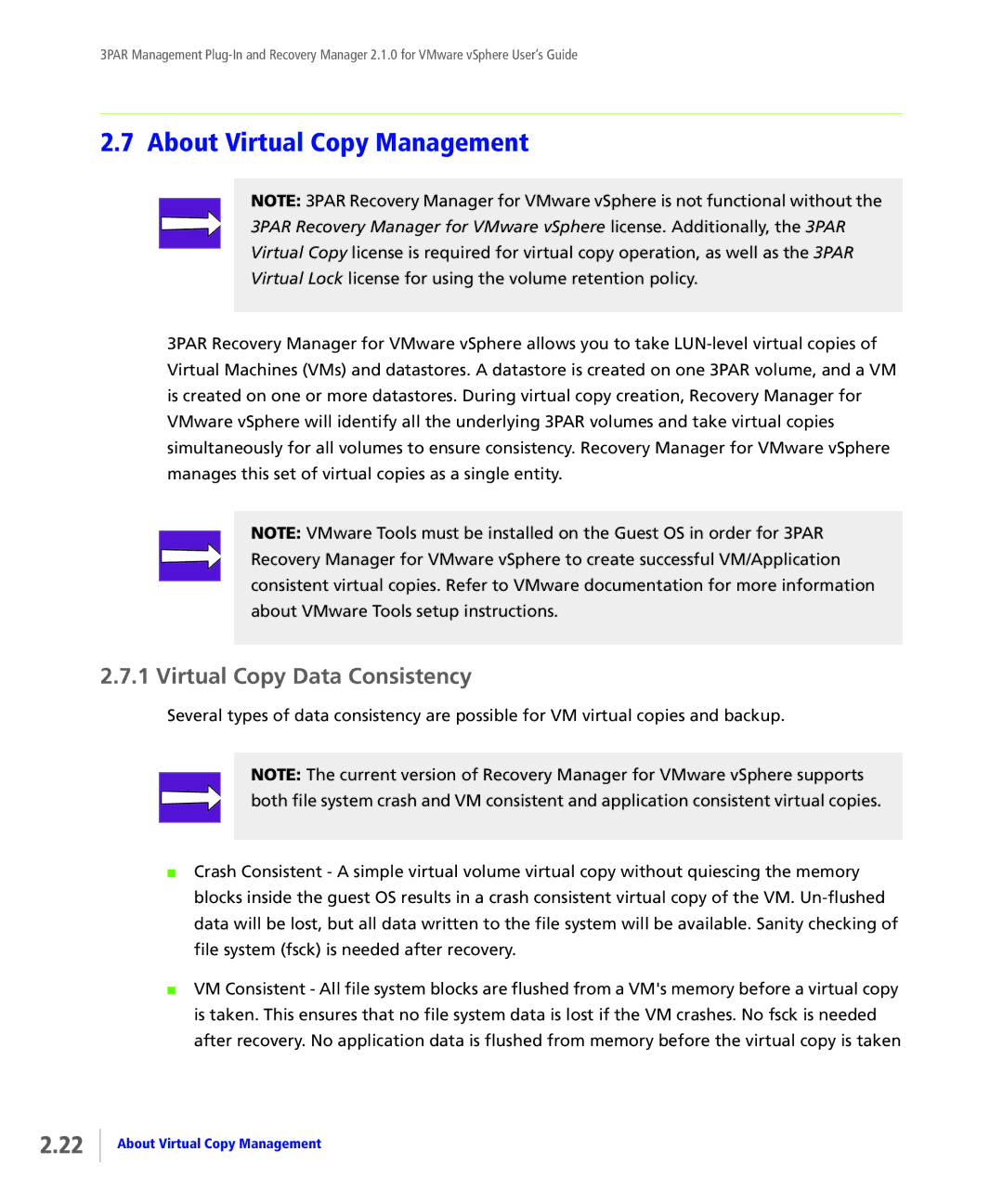 HP StoreServ Application Suite for VMware Media manual About Virtual Copy Management, Virtual Copy Data Consistency 