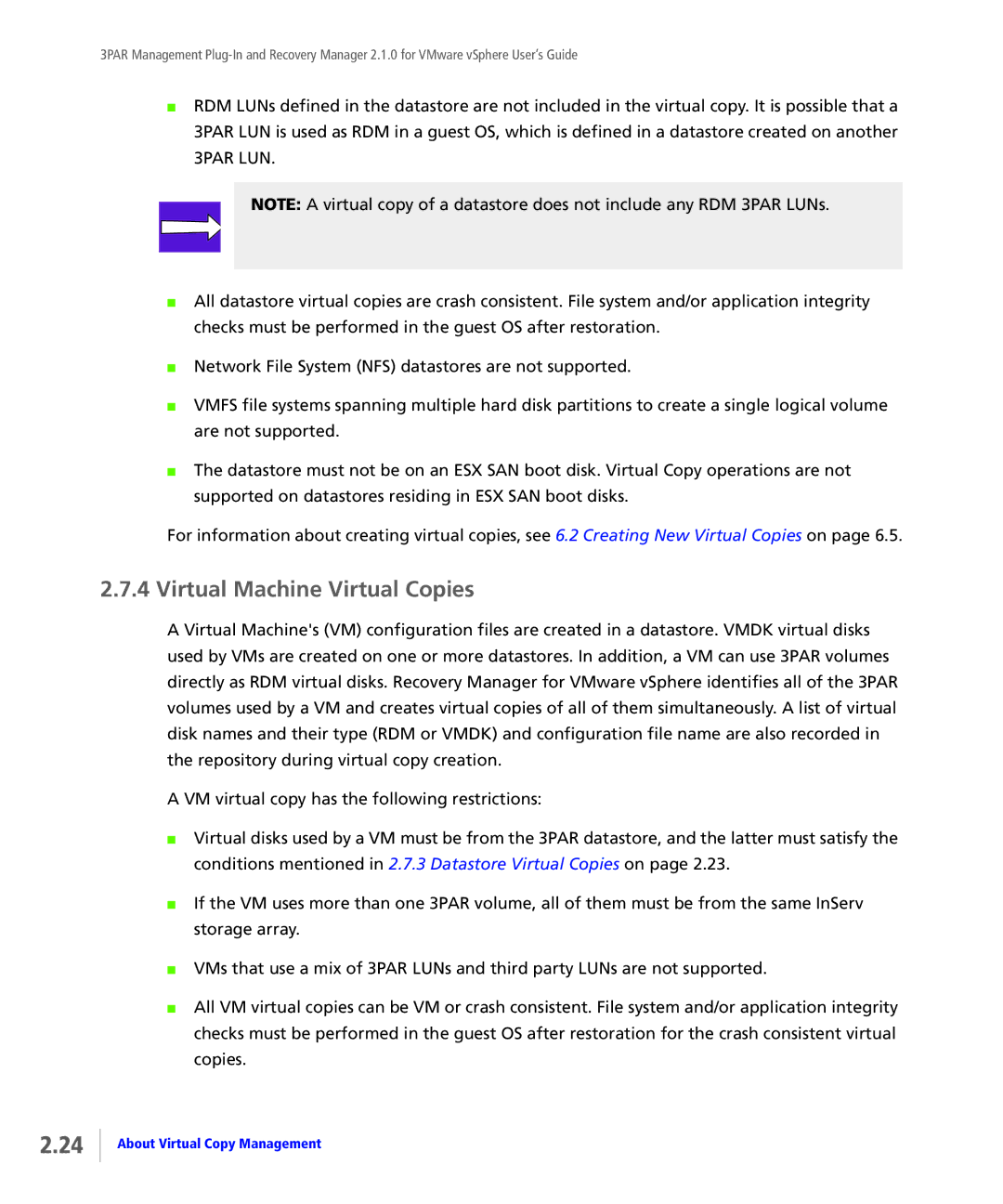 HP StoreServ Application Suite for VMware Media manual Virtual Machine Virtual Copies 